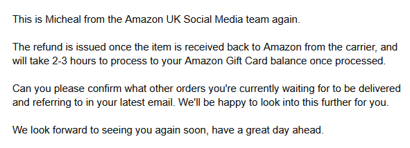 Teshiburu's tweet photo. @AmazonHelp I will not be waiting for the courier to return the item to you when they havent even managed to deliver it to me yet!!! https://t.co/n4Dtb2LKtq