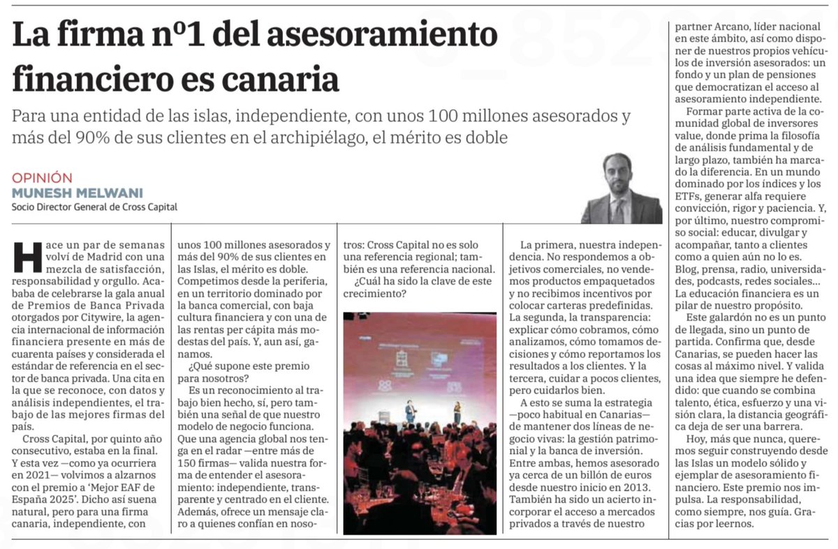 CrossCapital's tweet image. 🔝 𝗖𝘂𝗮𝗻𝗱𝗼 𝗼𝘁𝗿𝗼𝘀 𝗱𝗶𝗰𝗲𝗻 𝗾𝘂𝗲 𝘀𝗼𝗺𝗼𝘀 𝗲𝗻 𝗻º𝟭

Estamos de enhorabuena, nos han vuelto a galardonar con el premio nacional "𝗠𝗲𝗷𝗼𝗿 𝗘𝗺𝗽𝗿𝗲𝘀𝗮 𝗱𝗲 𝗔𝘀𝗲𝘀𝗼𝗿𝗮𝗺𝗶𝗲𝗻𝘁𝗼 𝗙𝗶𝗻𝗮𝗻𝗰𝗶𝗲𝗿𝗼 𝟮𝟬𝟮𝟱", otorgado por la agencia de información…