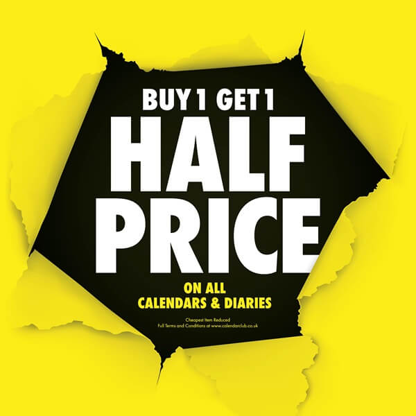This Weekend:
Buy 1 Get 1 Half Price on Calendars &amp; Diaries <a href="/CalendarClubUK/">Calendar Club UK</a> in <a href="/ClydeShopping/">Clyde-ShoppingCentre</a> 
·   Cheapest Item Reduced
·   Offer valid on from Friday 28th November until Monday 1st  December 2025 (inclusive)
·   Cannot be combined with any other promotional offer