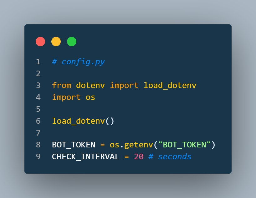 Shahrouzlogs's tweet image. Setting up the brain of my Telegram bot 🧠⚡ Just 3 lines, 2 imports, and the brain of the project is here: config.py. All constants, tokens, and intervals live in one place. #Python 🐍 #TelegramBot