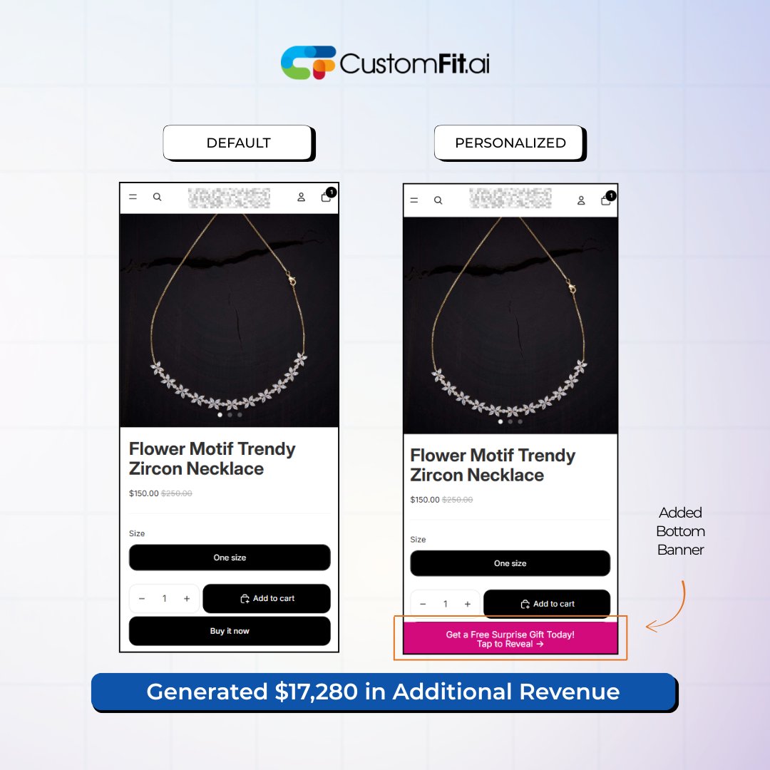 theashwin007's tweet image. A quiet surprise → loud results.

We added a surprise gift bottom banner across the site:

✅ +14.6% uplift in ARPU
✅ $17,280 extra revenue

A little unexpected bonus = more delight, fewer drop-offs, more purchases.

#ABTesting #D2C #CRO #eCommerce
