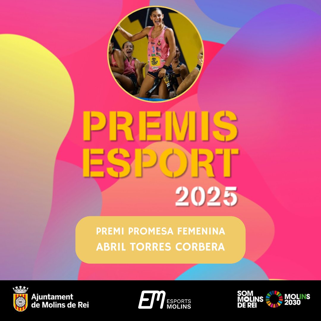 Premi Promesa Femenina:
Abril Torres Corbera, handbol de platja.

Us esperem aquest divendres, 28 de novembre, a les 20.30 h, celebrarem al Teatre de La Peni els PREMIS ESPORT 2025.

<a href="/AjMolinsdeRei/">Ajuntament de Molins de Rei</a> 
#sommolinsderei