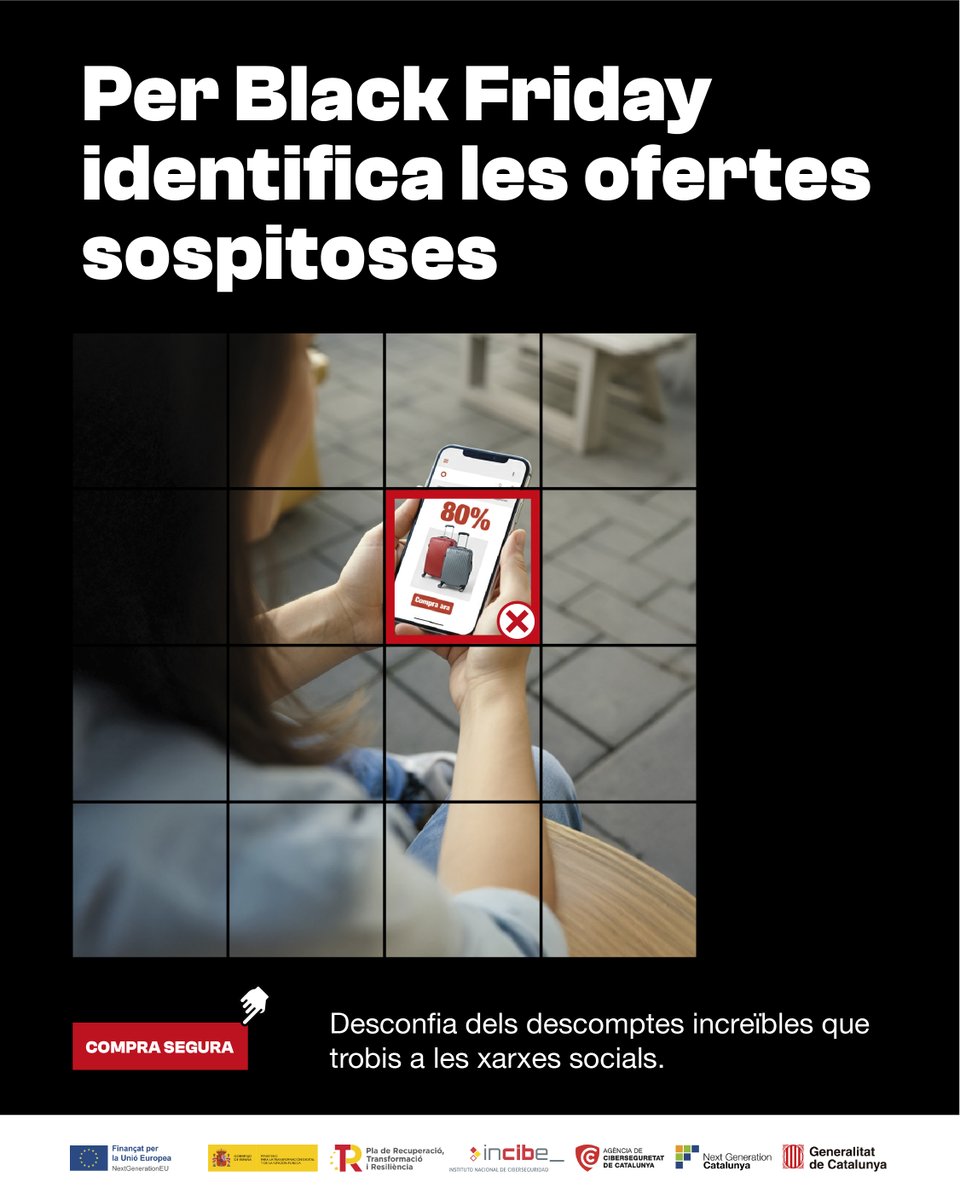 📩 Saps que el 70% dels correus electrònics que rebem amb ofertes del #BlackFriday són fraudulents? 

Des de l’Agència, llancem una campanya de conscienciació per prevenir les #estafes digitals i fomentar les compres en línia de forma segura.  

#RETECHCiber #PlanDeRecuperación