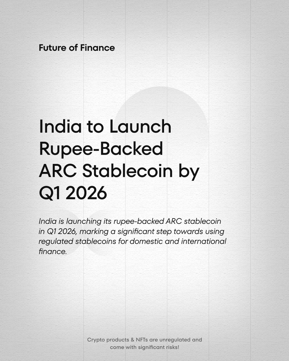 India is launching the ARC Stablecoin by Q1 2026, pegging it directly to the Rupee! Get ready for a new era of regulated digital finance.

#stablecoinlaunch #indiafintech #arctoken #cryptoindia #futureoffinance #digitalrupee #blockchainnews #indianstartup #globalcrypto