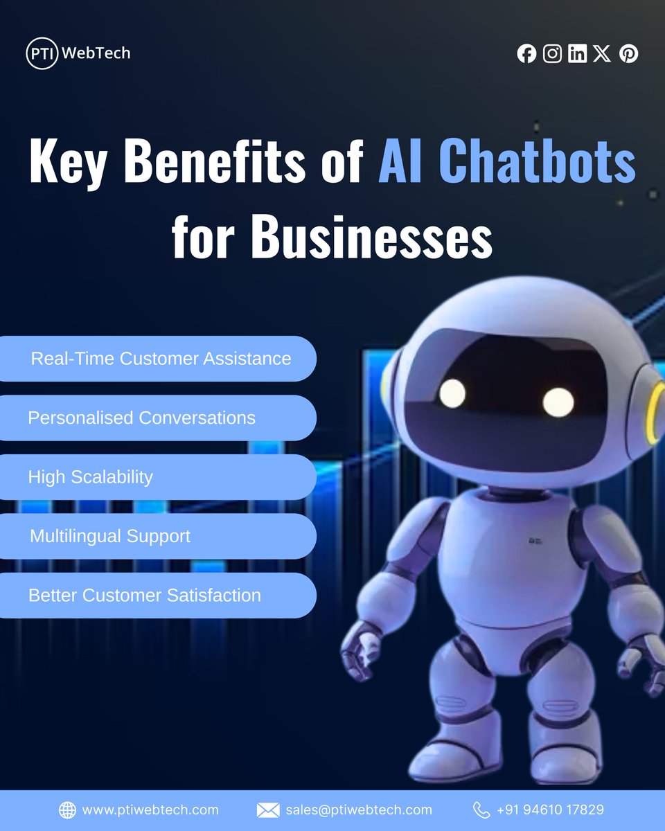 ptiwebtech's tweet image. At PTI WebTech, we help brands unlock the true potential of AI-powered chatbot development.
Visit Us - ptiwebtech.com

#AIChatbots #AIForBusiness #ChatbotDevelopment #PTIWebTech #AIDrivenSolutions #Automation #AIDrivenPlatforms #FutureOfWork #AIForBusiness