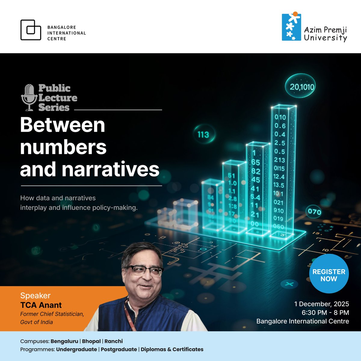 azimpremjiuniv's tweet image. Numbers guide policy. Narratives guide people.
In this talk, TCA Anant explains how metrics, institutions, and ethics shape the stories that influence poverty debates, inflation targeting, and more.

🗓️ 1 Dec | 6:30–8 PM
📍 Bangalore International Centre (BIC) 
Register:…