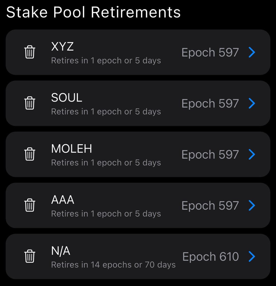 4 stake pools accounting for ₳10,950,774 in stake are retiring this epoch. Delegators to these pools, please find another pool to continue earning rewards.

You're free to choose of course but recommend any xSPO, Single Pool Alliance or Mithril Signing pools 🫡 

#Cardano