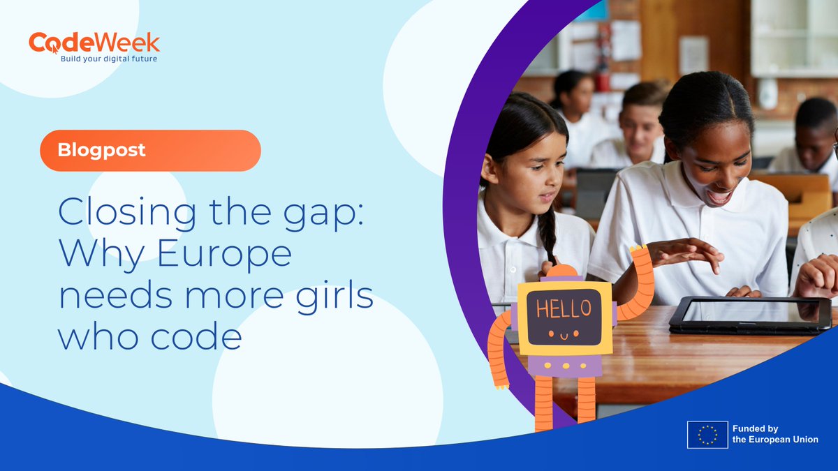 CodeWeekEU's tweet image. Girls across Europe are great with digital tools, but far fewer feel confident to try coding. This isn’t about ability — it’s about opportunity. codeweek.eu/blog/closing-t…
. #EUCodeWeek #GirlsInSTEM