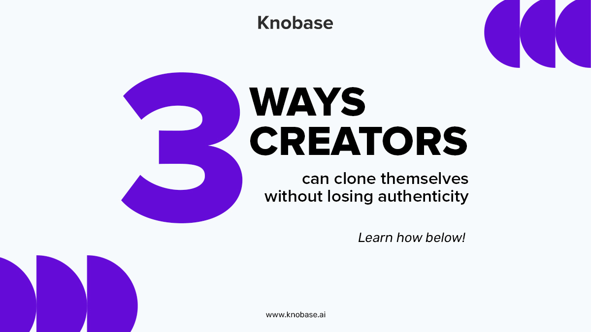 knobase_'s tweet image. Cloning yourself doesn’t mean losing your voice. It means amplifying it. 
The best creators use AI to handle repetitive questions, personalise experiences, and make their content available 24/7 — all while staying true to their own style. 

#knobase #aiforcreators #creatoreconomy
