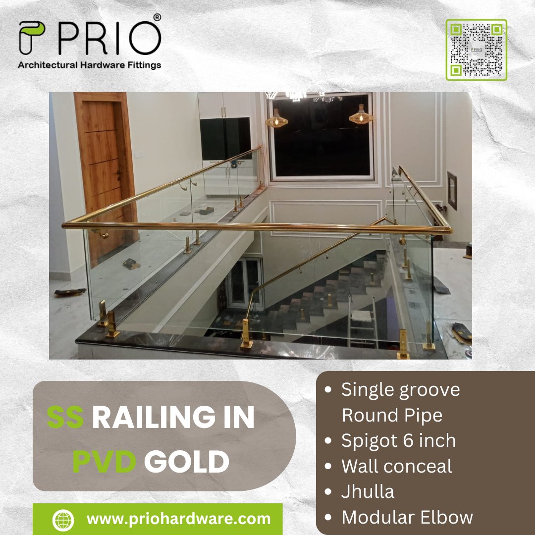 prio_india's tweet photo. Upgrade your space with sleek glass + PVD gold railing, designed to enhance modern architectural interiors. 💎
#PRIORailing #GoldFinish #InteriorUpgrade #ModernArchitecture #GlassRailing #TimelessDesign https://t.co/mdyVlC2k2n