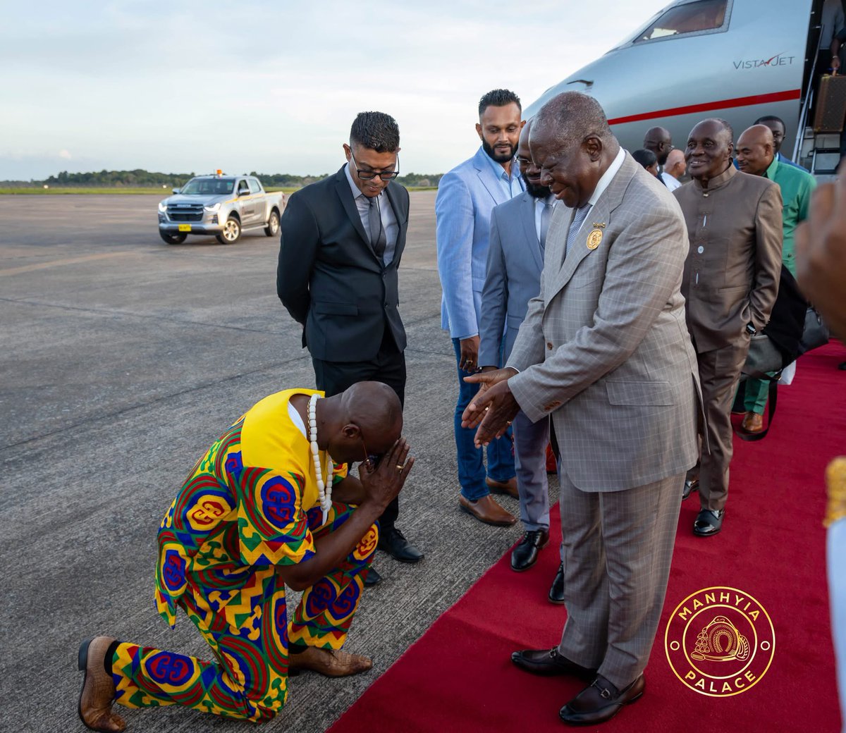 Asante_nation's tweet photo. Otumfuo Osei Tutu II, Asantehene, arrived in Suriname on a state visit, landing at JAP International Airport yesterday, November 24, 2025. 

The King has been invited as a special guest to the country’s 50th Independence Day celebration.

He was received at the airport by a high-level delegation, including H.E. André Misiekaba, Minister of Health, Welfare and Labour; Amb. Michel Kerpens, Senior Advisor to the Minister of BIS; and Members of the National Assembly Mr. Ebu Jones, Mrs. Annie Kersenhout-Sadi, and Ms. Tashana Lösche among others 
#TheAsanteNation