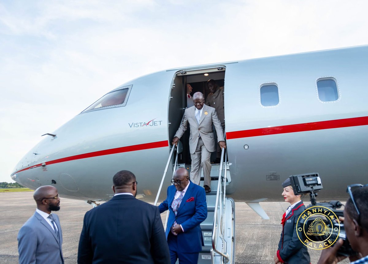 Asante_nation's tweet photo. Otumfuo Osei Tutu II, Asantehene, arrived in Suriname on a state visit, landing at JAP International Airport yesterday, November 24, 2025. 

The King has been invited as a special guest to the country’s 50th Independence Day celebration.

He was received at the airport by a high-level delegation, including H.E. André Misiekaba, Minister of Health, Welfare and Labour; Amb. Michel Kerpens, Senior Advisor to the Minister of BIS; and Members of the National Assembly Mr. Ebu Jones, Mrs. Annie Kersenhout-Sadi, and Ms. Tashana Lösche among others 
#TheAsanteNation