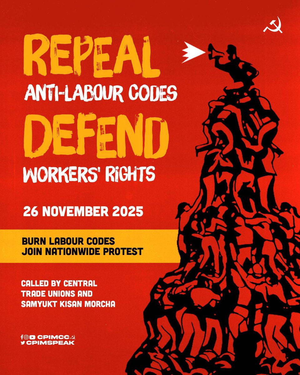 drthomasisaac's tweet image. Repeal Anti-Labour Codes, Defend Workers’ Rights.
On the 5th Anniversary of the Historic Farmers’ Struggle:
Implement C2+50% MSP and honour all promises made to farmers.
Nationwide Protest on the joint call of the Samyukt Kisan Morcha (SKM) and Central Trade Unions.