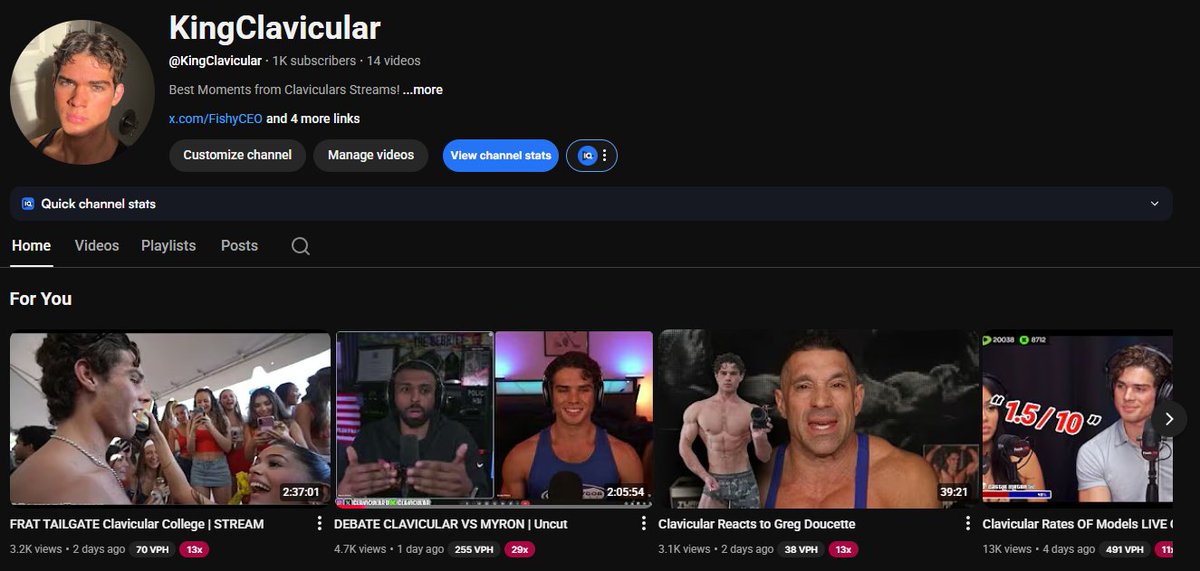 FishyCEO's tweet image. 1k subs!🎉Started uploading 3 weeks ago @Clavicular0