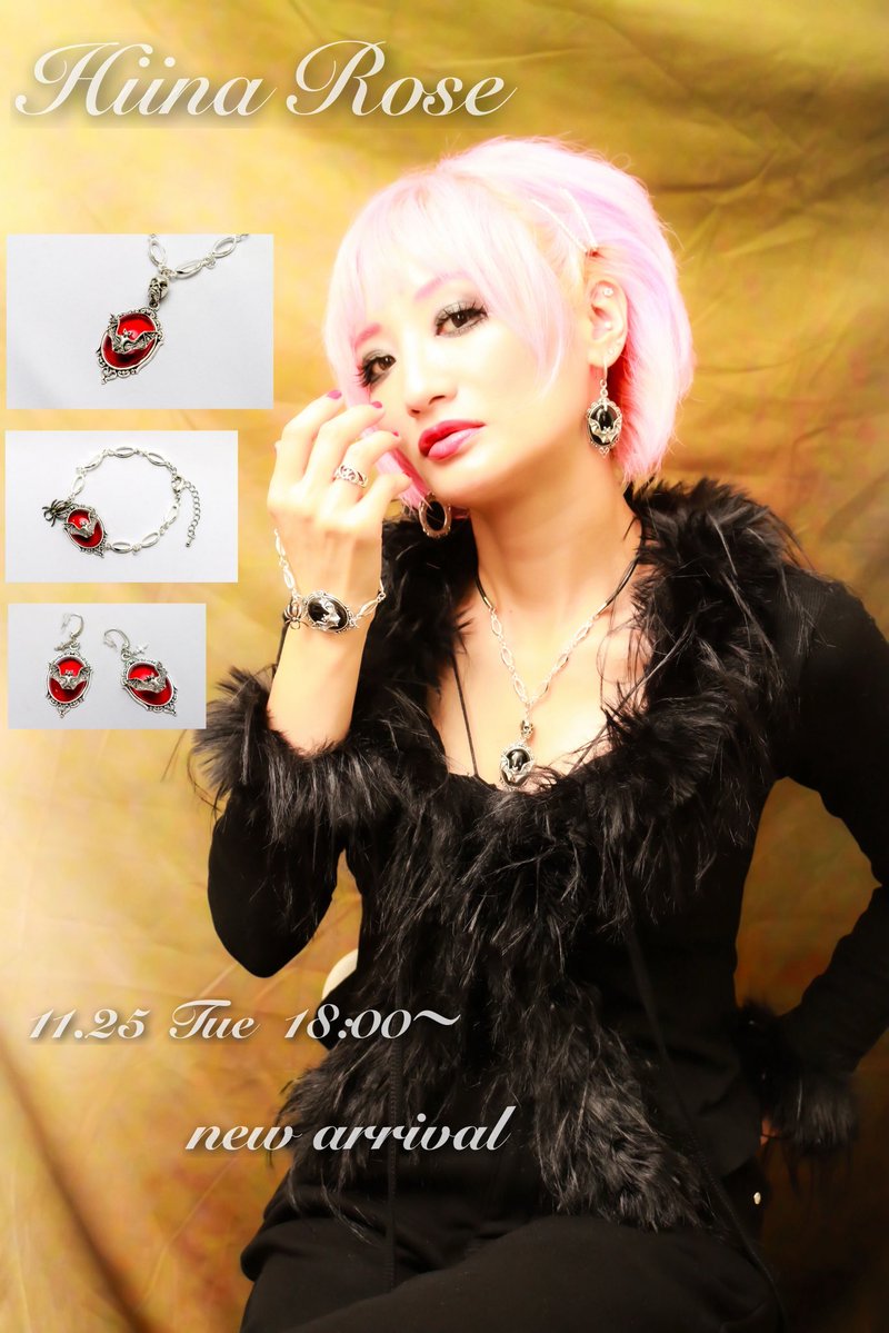 Zilqy_unaju's tweet image. 今日はTSPのHINAさんのハンドメイドアクセサリーブランド【Hiina Rose】の11月の新作の予約販売開始日🔥
今月はバット×スカル ゴシック調・デザイン ネックレスとブレスレットとピアスを各赤と黒を【数量限定販売】🦇💀⛓️…