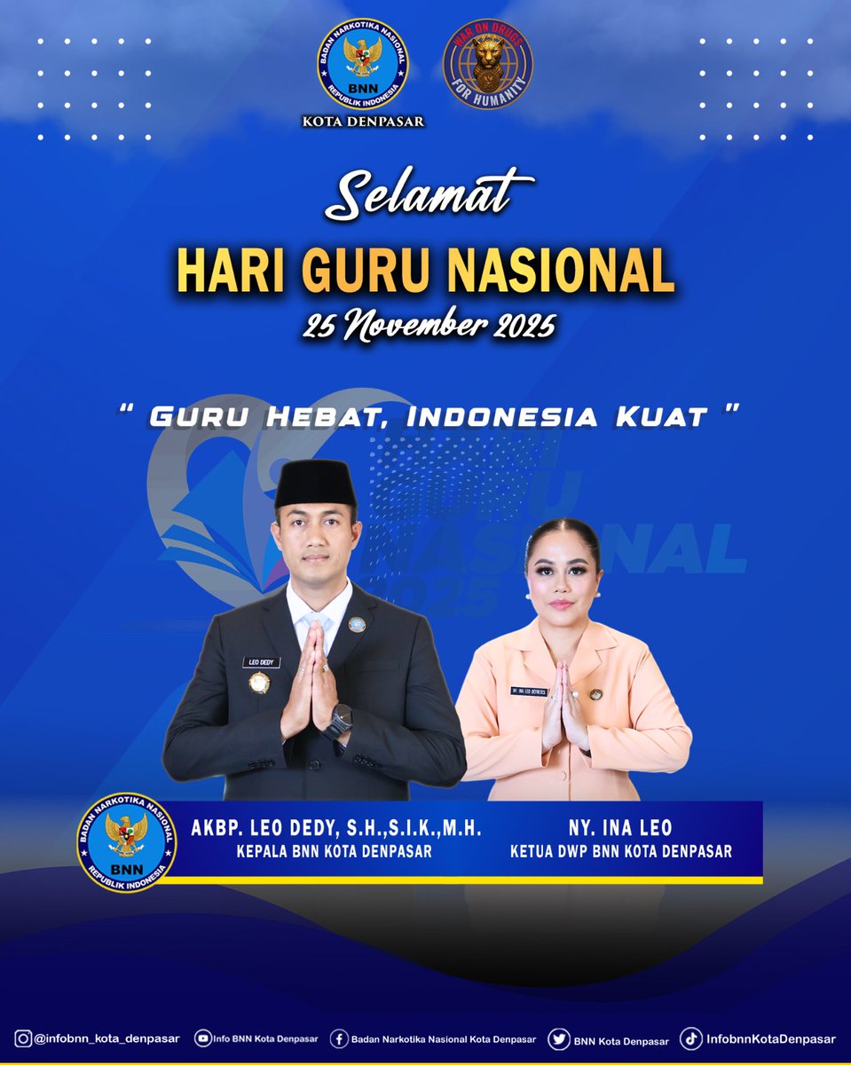 BNNKotaDenpasar's tweet image. Selamat Memperingati Hari Guru Nasional 🇮🇩
25 November 2025
&quot;Guru Hebat Indonesia Kuat&quot;

#warondrugsforhumanity 
#BNNKotaDenpasar 
#TeamWork 
#WorkTogether 
#TogetherStrong