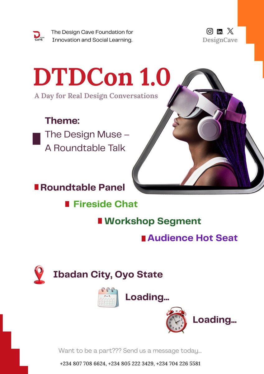 DesignCaveNGO's tweet image. DESIGN TALK DAY (DTD) IS COMING! 🚨

For the first time ever, we&apos;re creating a space strictly for real design conversations ,  honest, practical, unfiltered.

No fluff.
No over-polished stories
No aspire to acquire🤣
Just designers talking design.
🗓️ Coming soon.
Stay tuned. 🔥