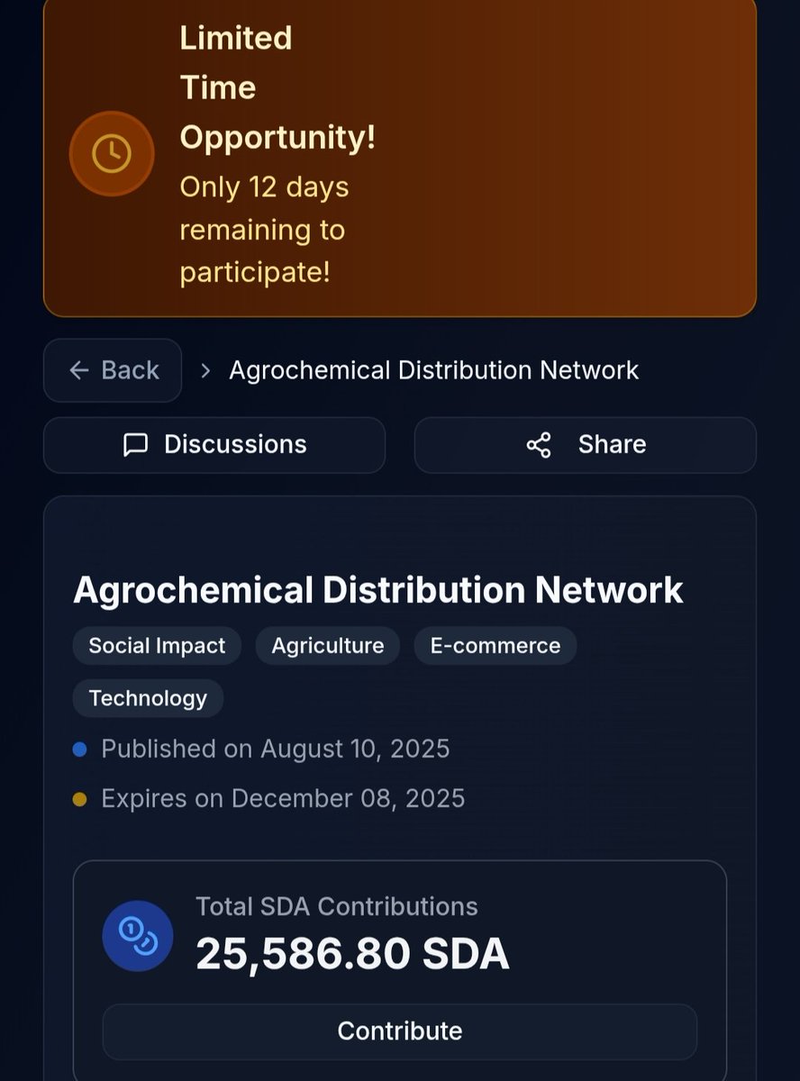 agrochemicalnet's tweet image. ⏳ Only 12 Days Left! 🌾🚜

The Agrochemical Distribution Network Project is entering its final phase, and now is the perfect time to take action. Backed by the GLNs Global Board of Directors
🔗 sidrastart.com/project/4993cd…

 #GLNsGlobal #SidraStart #AgriTech #Sidrachain #InvestNow