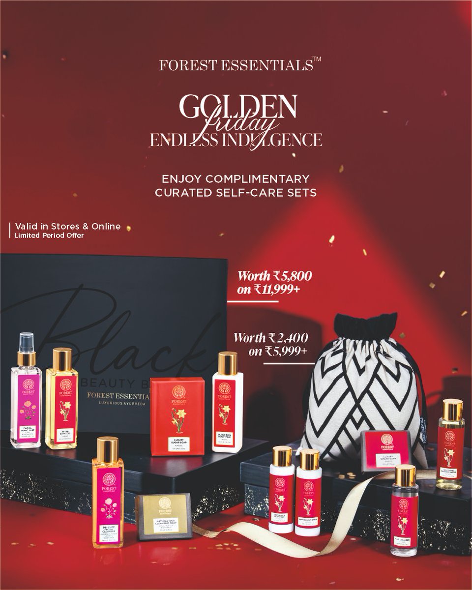nasikcitycentre's tweet image. Celebrate this Golden Friday with a touch of Ayurveda and a lot of love.

Enjoy complimentary self-care sets on your favourite Forest Essentials picks.

Unwrap indulgence today!

#GoldenFriday #ForestEssentials #LuxuryAyurveda #BlackFridayIndulgence #SelfCareGoals