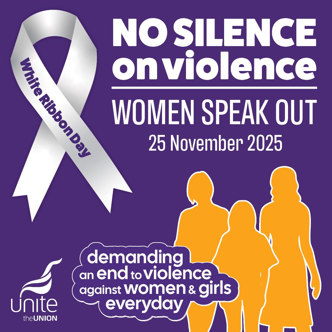 On White Ribbon Day, we all stand together to call for an end to gender-based violence and campaign for safer workplaces and communities. 

Unions speak up, support survivors, and push for real change as we reject the harassment of women and girls.

#NoSilenceOnViolence