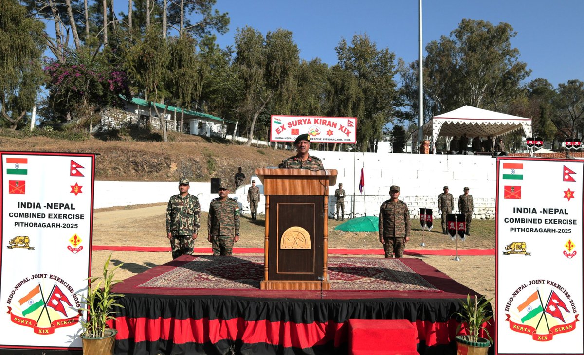 adgpi's tweet image. Exercise #SURYAKIRAN 2025    

The opening ceremony of the 19th edition of the annual bilateral Exercise SURYAKIRAN between the #IndianArmy and the #NepaliArmy was held at #Pithoragarh, Uttarakhand. The exercise is scheduled to be conducted from 25 November to 08 December 2025.…