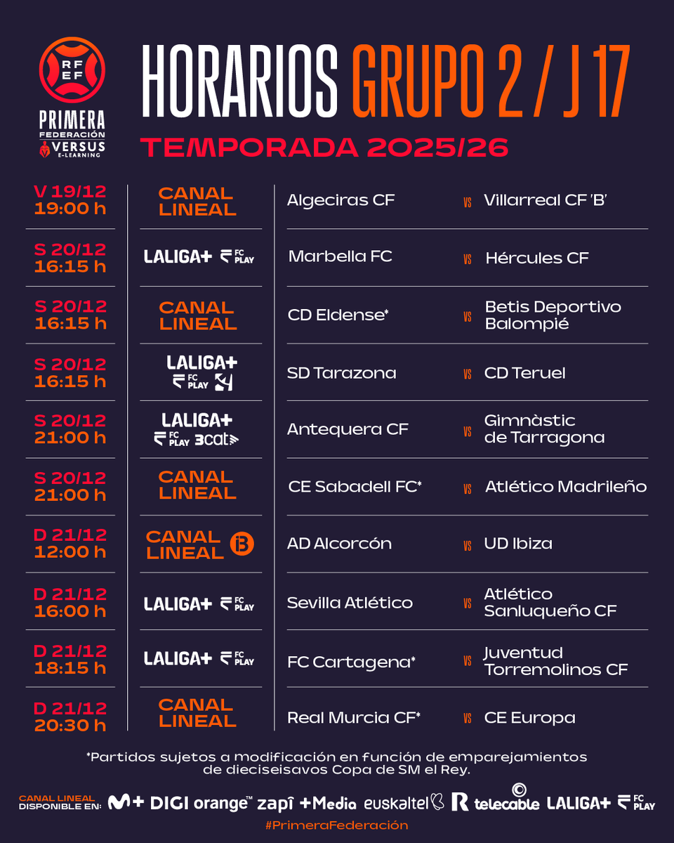 Me parece peligrosa la actitud que se está tomando desde las TV de Primera RFEF de fomentar horarios nocturnos en pleno mes de diciembre invitando indirectamente a ver el partido desde la TV por el frío antes que en el estadio.

▶️ ¿Cómo es posible, que una jornada más, a las