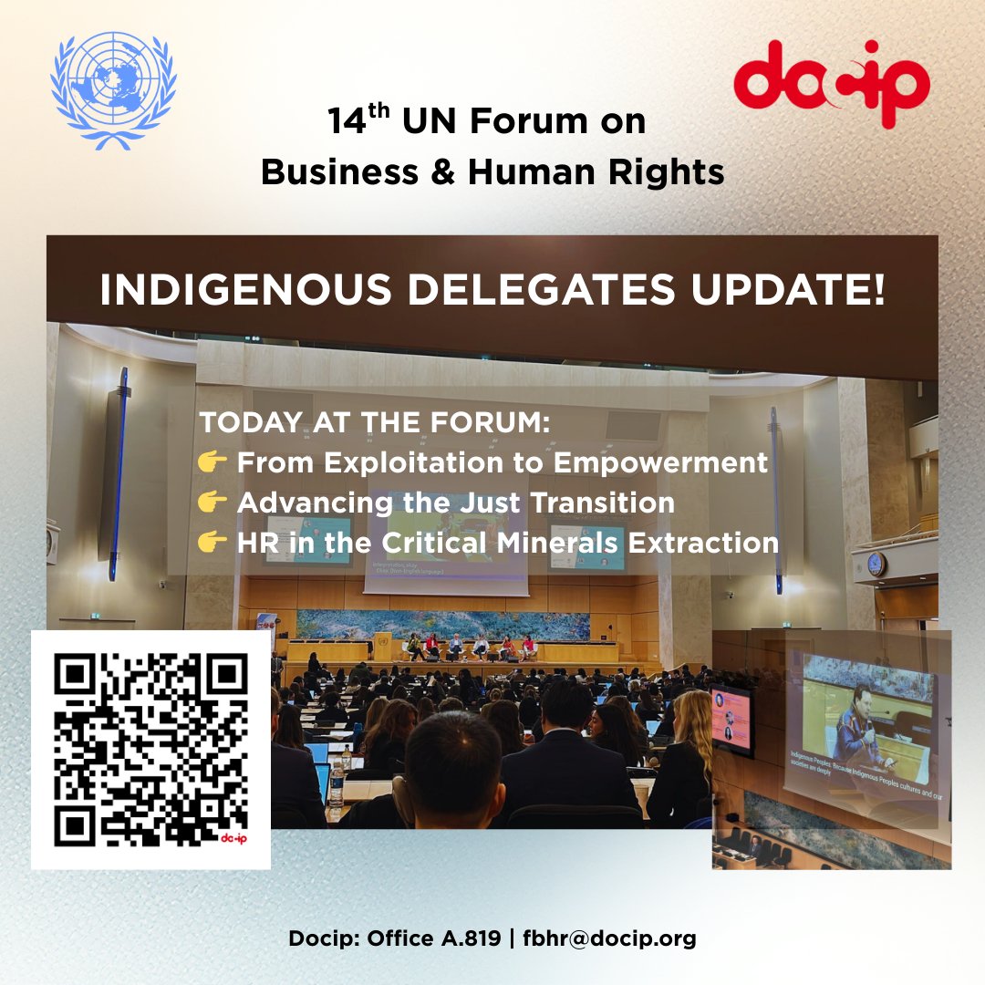 Docip_en's tweet image. Check out today&apos;s schedule at the 14th Forum on Business and Human Rights!

🔗 Info and Schedules: bit.ly/fbhr14-sched 
📽 All sessions are live on UN WebTV

#IndigenousRights #UNForumBHR #bizhumanrights #JustTransition #CriticalMinerals #ClimateAction