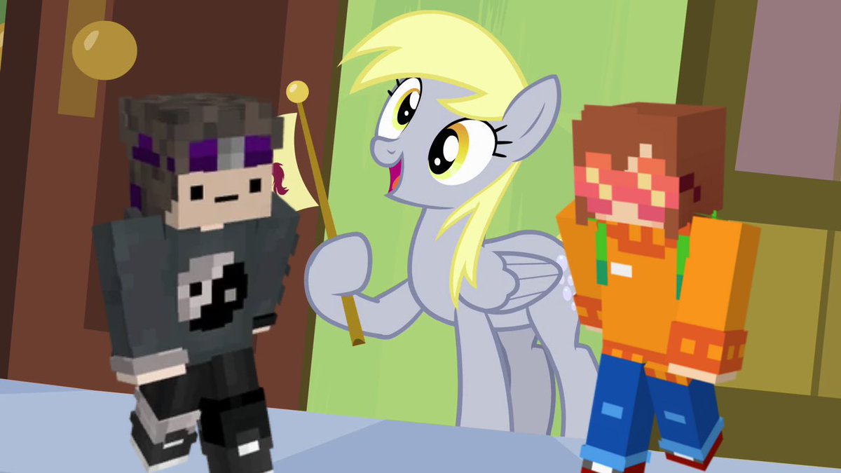 mlpcraftdaily's tweet image. derpy, wifies, and therealsquiddo goofing off :p