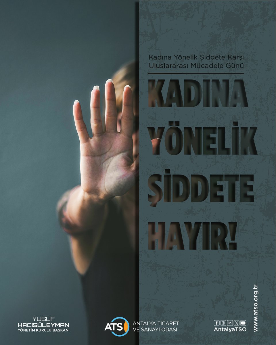 YHacisuleyman07's tweet photo. Kadına yönelik şiddet, hiçbir gerekçeyle kabul edilemeyecek bir insan hakları ihlalidir. Şiddetin her türüne karşı sıfır tolerans anlayışıyla hareket etmek, toplumumuzun tüm kesimlerinin ortak sorumluluğudur.

Ekonomiden sosyal hayata, eğitimden kültüre kadar her alanda kadınların güçlenmesine destek olmak, şiddeti önlemenin en etkili yollarından biridir. Kadınların yaşamın her alanında özgür, eşit ve güvende olacağı bir toplum ancak ortak kararlılıkla mümkündür. İş dünyasından kamuya, sivil toplumdan bireylere kadar herkes, bu mücadelenin ayrılmaz bir parçasıdır. Kadına yönelik şiddetin sona erdiği bir gelecek mümkündür. Bu geleceği, dayanışmayla, farkındalıkla ve kararlılıkla birlikte kuracağız.

@AntalyaTSO @bogachangoksu @HakanPakalin @MuratTOTOS @eczhaticeoz @huseyinsari_sar @KAPALIYOL @AhmetKasapoglu8 @aozgurkaragoz @behcetulker @aslisahintekin @TOBBiletisim @RHisarciklioglu