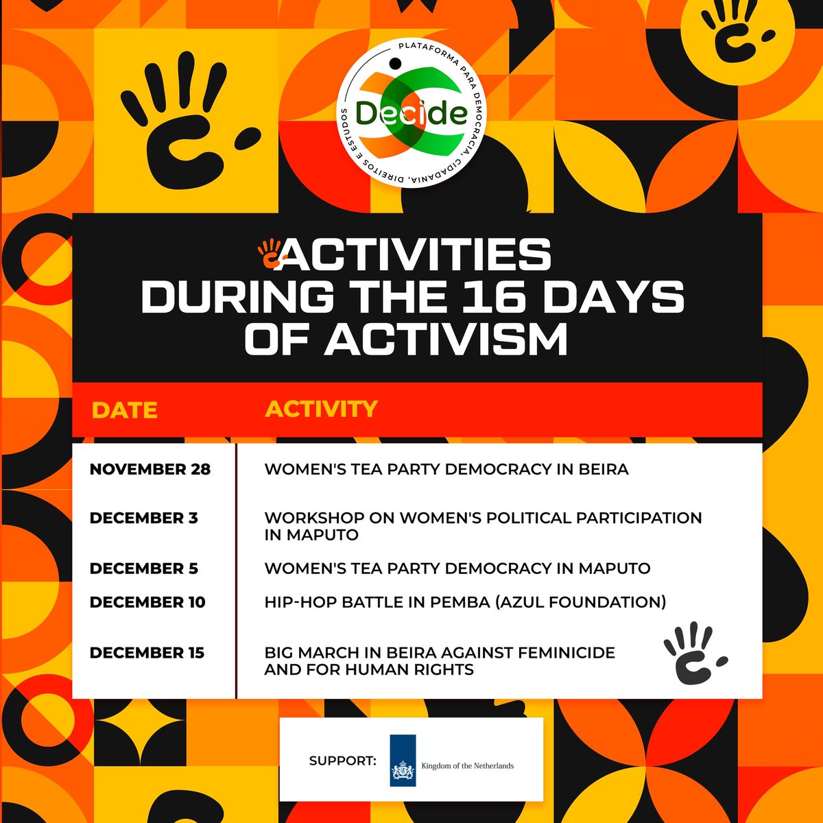 PDecide23's tweet image. ✋🏾DECIDE LAUNCHES 16 DAYS OF ACTIVISM ACTIVITIES

For more information, contact us at info@pdecide.org

#DECIDEyourFuture