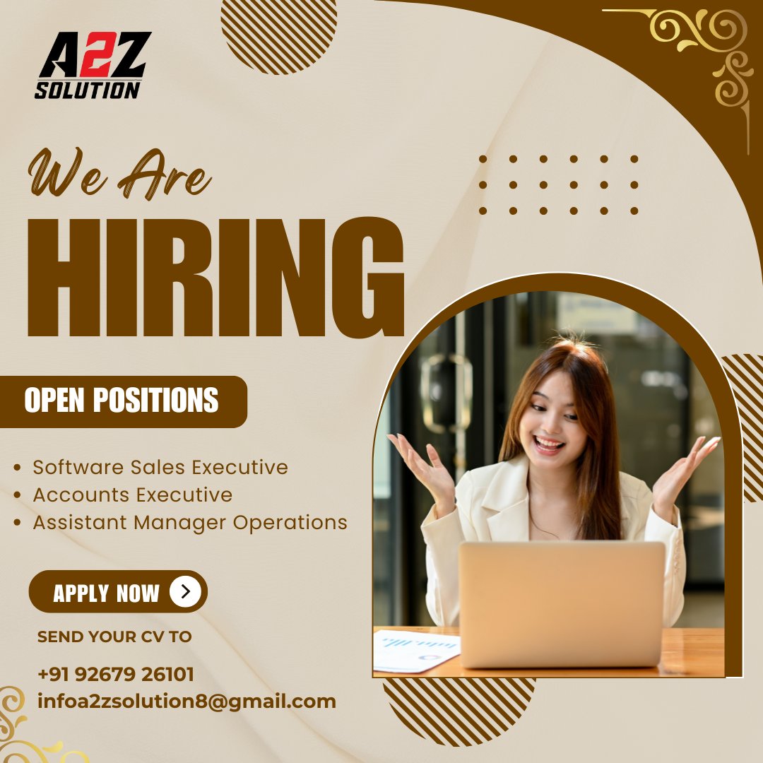 SunderBhati01's tweet image. 🚀 A2Z Solution – We Are Hiring!
Looking to grow your career with the right opportunity?
Send your CV today and join a dynamic, fast-growing team

📞 Contact: +91 92679 26101
✨ Apply Now &amp;amp; Take the Next Step in Your Career!
#A2ZSolution #WeAreHiring #JobOpening #ApplyNow
