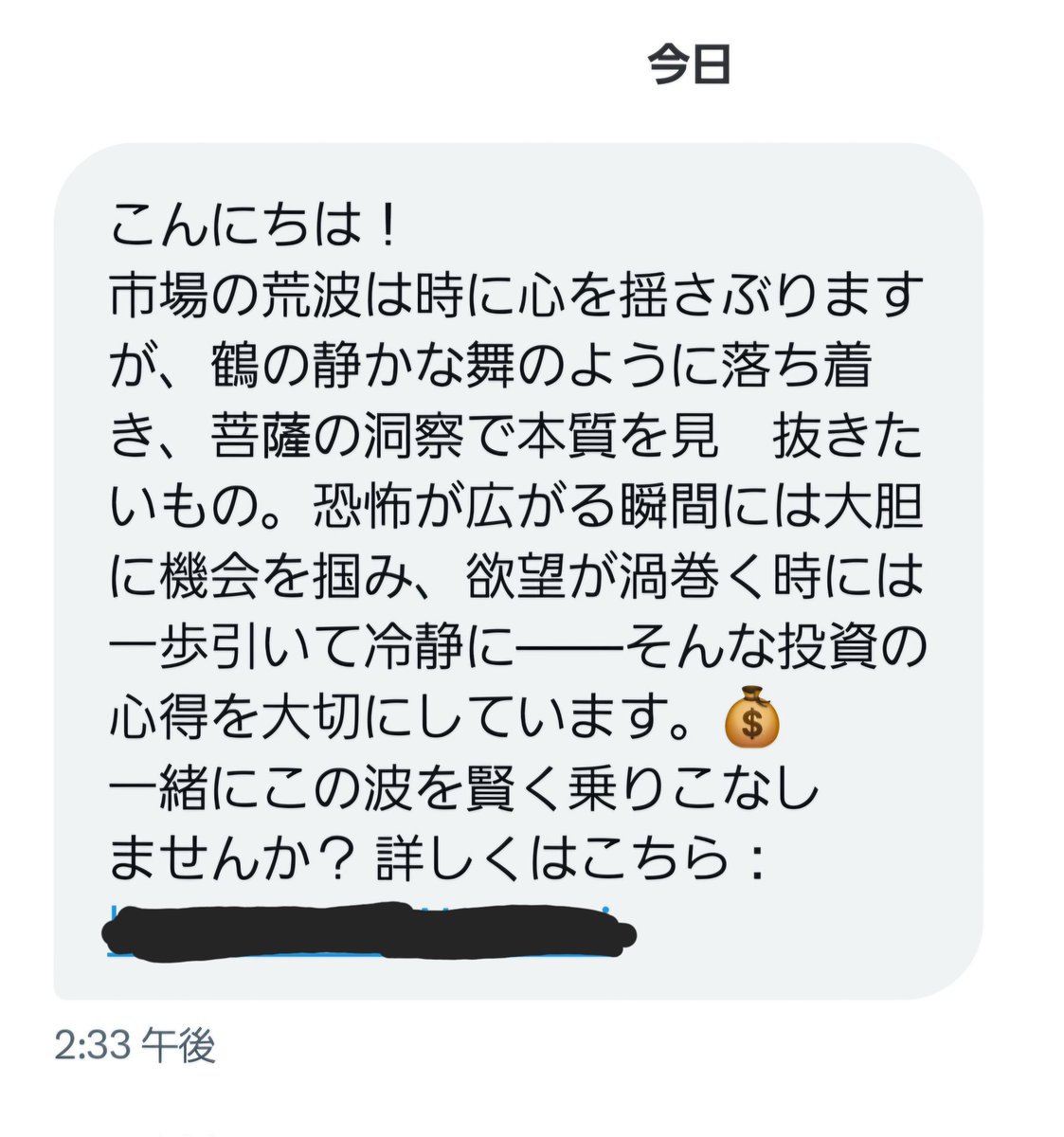 ケメ様　確認用です。 筆が立つスパムから投資のDMが来てウケたのでbio見に行ったら既に消え