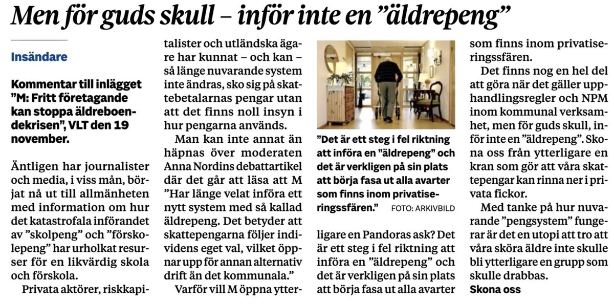 Västerås;  M vill införa en "äldrepeng". Är det så på andra håll i landet, någon som vet?