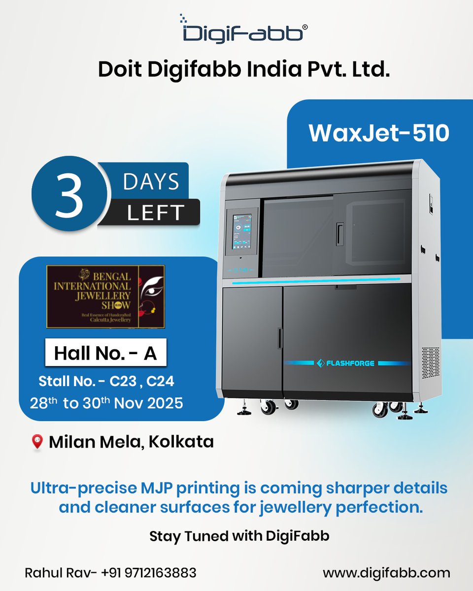 DoitDigifabb_1's tweet image. Your next best jewellery idea deserves WaxJet 510 accuracy.

📍 Hall A, Stall C23–C24
➡️ Visit DigiFabb — See it. Feel it. Believe it.

#VisitUs #SeeYouThere #LiveDemo #ExploreWithDigiFabb