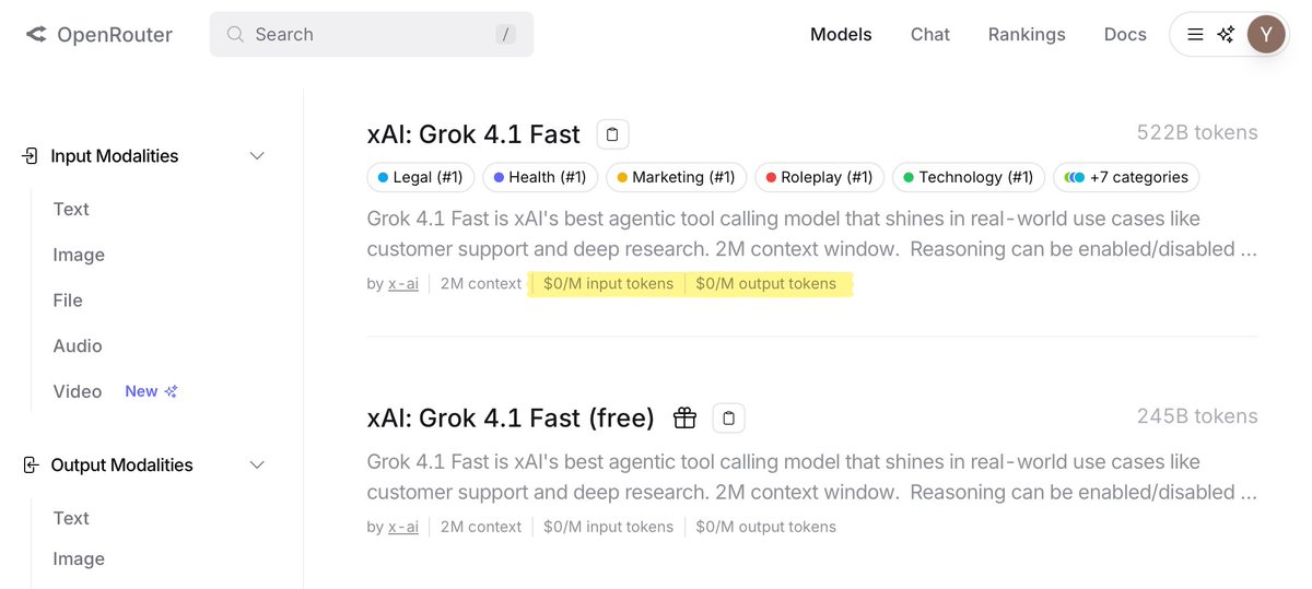 miscmix's tweet photo. おや？OpenRouter経由でGrok4.1Fast課金無しだ
BYOKはオフでね https://t.co/vbhIvz2iK9