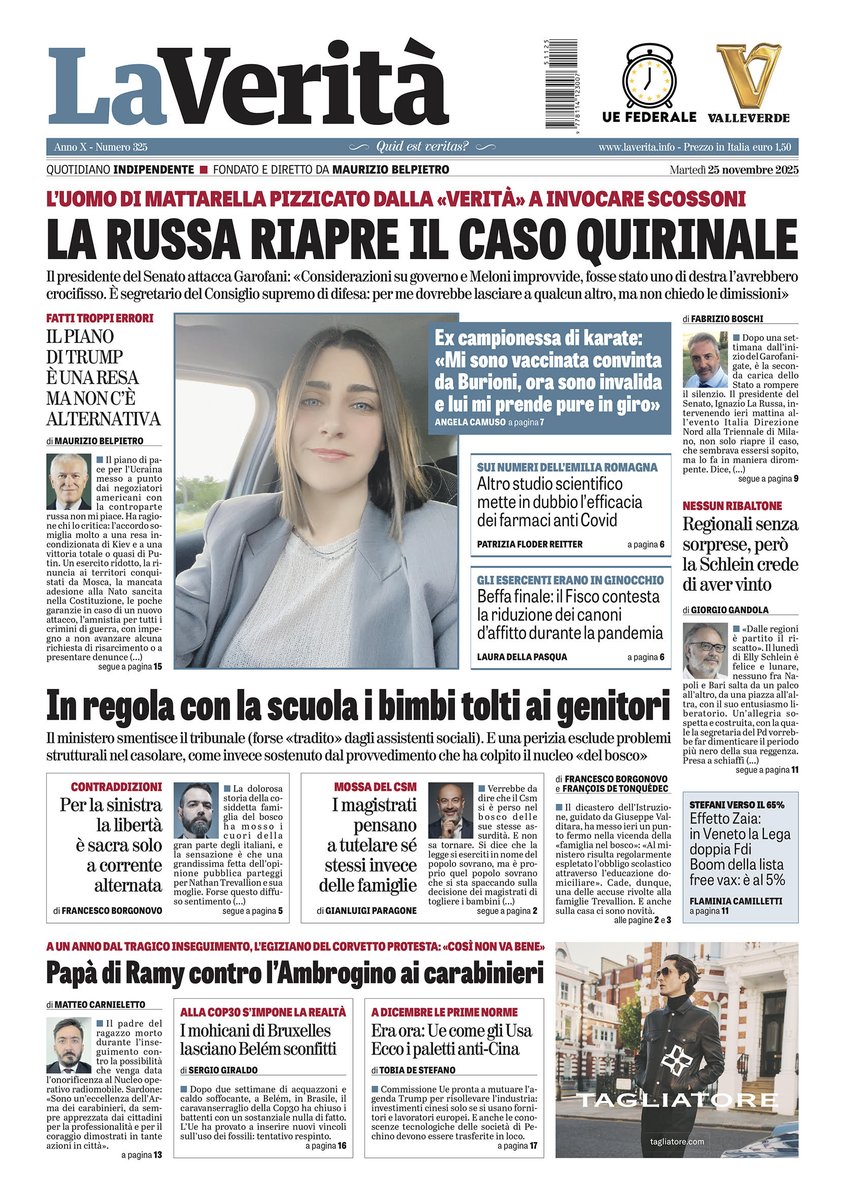 #LaVeritàdioggi

La Russa riapre il caso Quirinale

🗞️ Il piano di Trump è una resa ma non c’è alternativa
🗞️ In regola con la scuola i bimbi tolti ai genitori
🗞️ Papà di Ramy contro l’Ambrogino ai carabinieri

social.laverita.info/sfogliatore