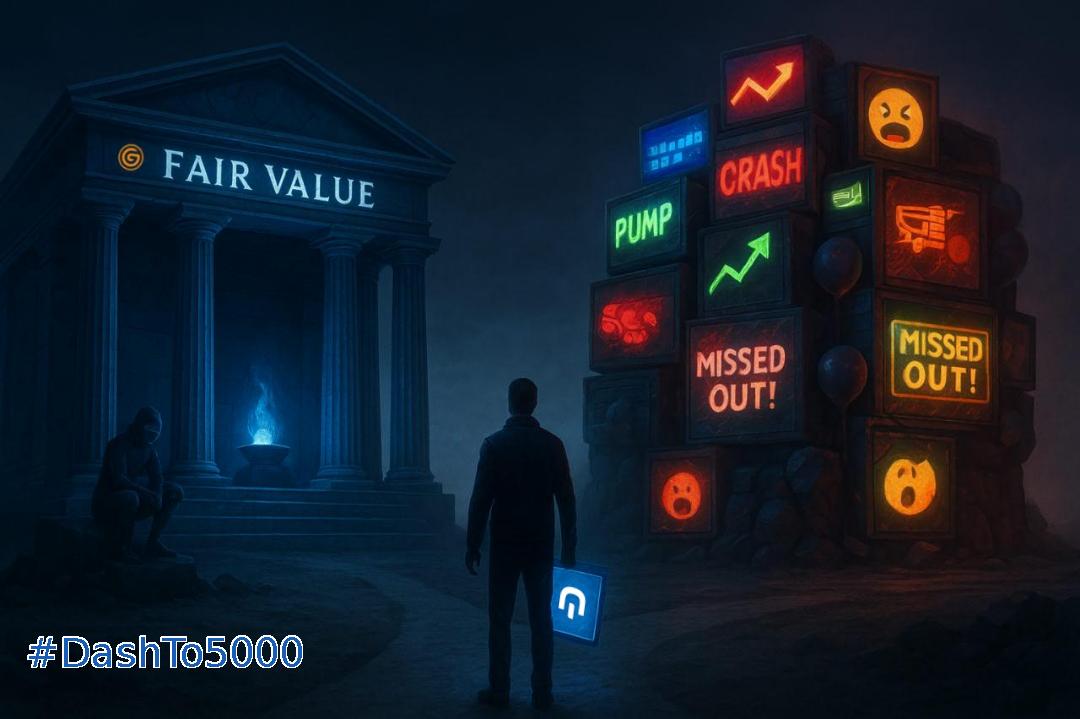It's not about hype😱
It's about value🏯

On one hand, FOMO &amp; FUD😖
On the other, utility, adoption, #FairValue (#CFV By <a href="/DigitalGoldOrg/">Digital Gold Foundation</a>)🧭

<a href="/Dashpay/">Dash</a> doesn't follow emotions🤬
It builds value🏗 #DashTo5000 

$DASH #Freedom #Privacy

#Dash #BuiltToLast 
#Crypto #DigitalCash #Web3