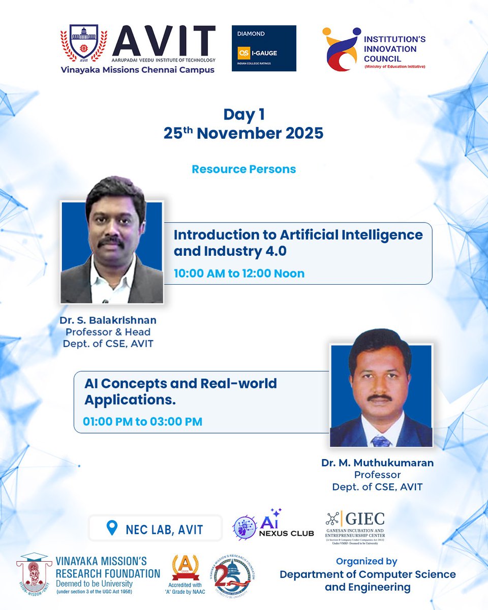 AVITChennai's tweet image. Day 1 is all about warming up. Today, you&apos;ll learn about the basics and their practical applications in the real world 

#WorkshopBegins #AIBasics #LearnAndGrow #PracticalLearning #RealWorldSkills #KickstartYourJourney #AIEducation
