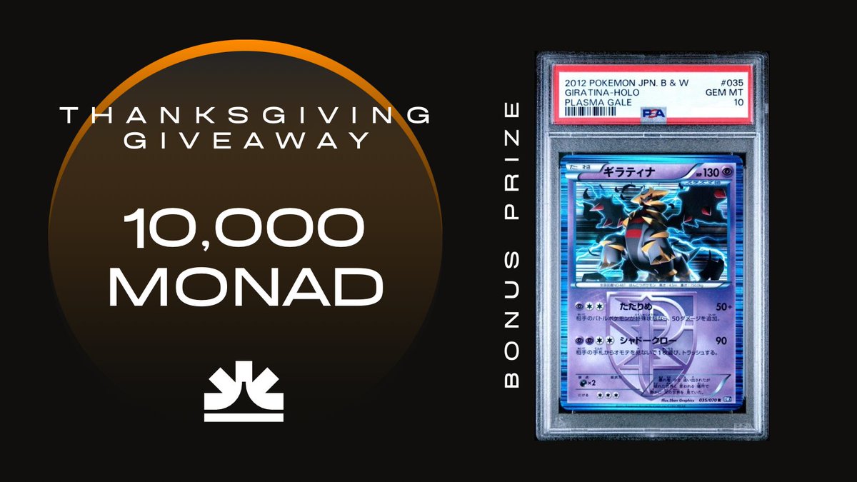 we’re giving away 10,000 monad + a graded pokemon card

why? because we’re thankful for our users, the Awaken Tax community 

so to enter, just like this, repost it, and follow us… that’s it

the two winners will be picked on Thanksgiving morning, good luck 🦃