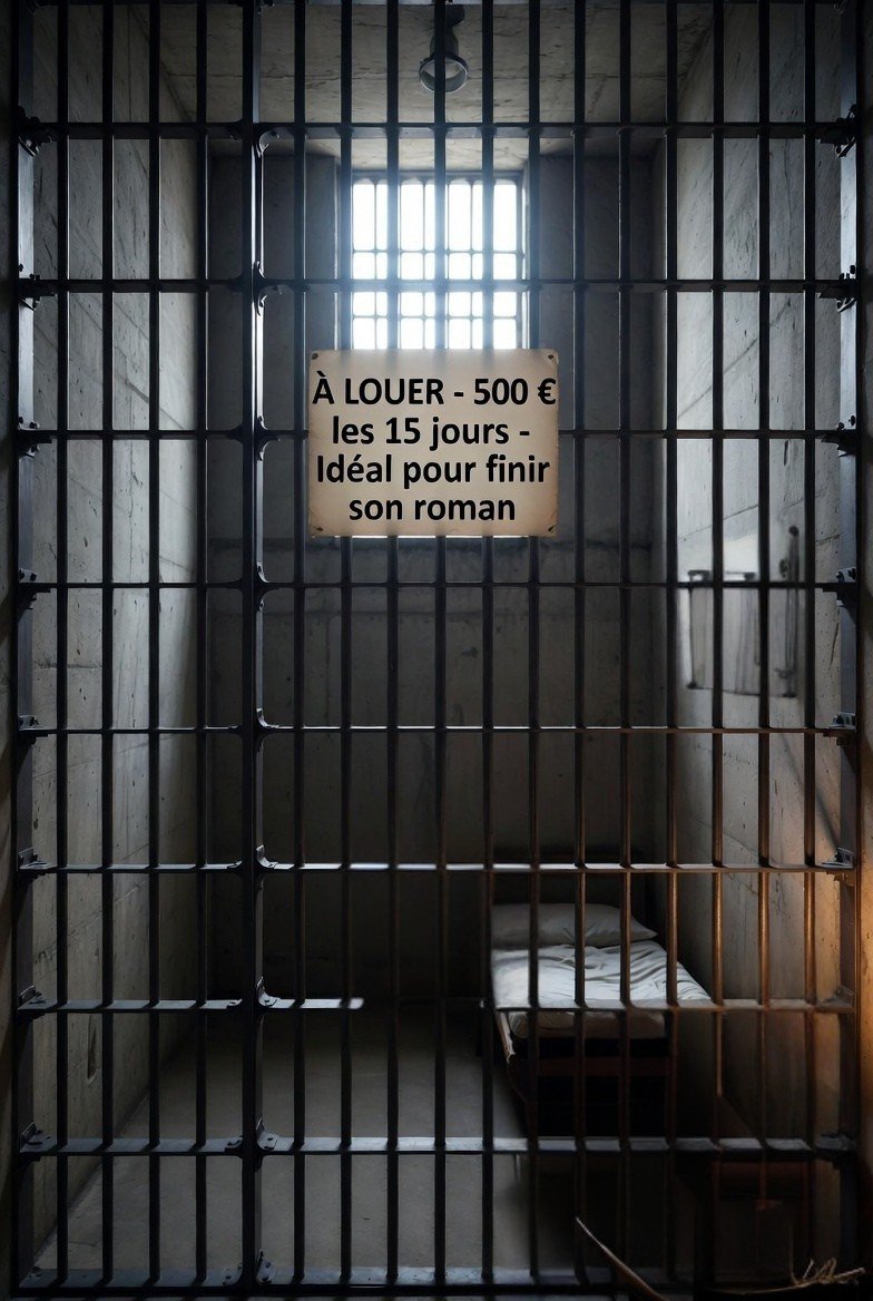 Besoin de calme pour écrire votre roman ?
La solution : 15 jours en cellule, 500 € tout compris.
Zéro notif, 3 repas/jour, inspiration garantie 😅 Ou alors… LiBookin :
80 % pour vous, 0 % commission papier, 100 % liberté.
La porte est grande ouverte.
libookin.eu »