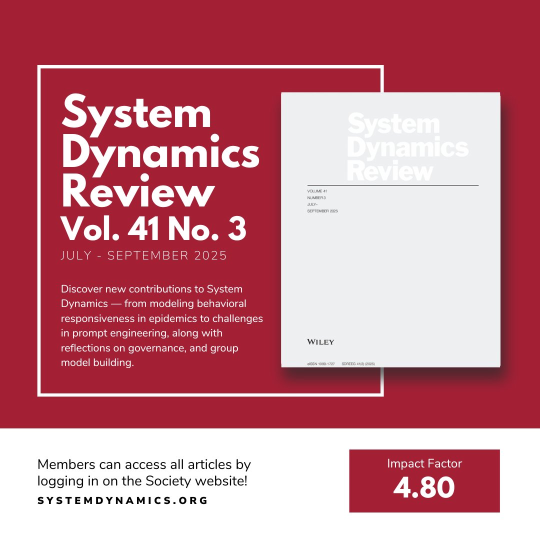 systemdynamics_'s tweet image. ICYMI ▶️ The latest System Dynamics Review issue is now available!

🔗 Access SDR articles: ow.ly/xUpQ50XwMy8
🎥 How to publish in SDR: systemdynamics.org/how-to-publish…  

#SystemDynamics #systemsthinking #SystemDynamicsReview #sdr