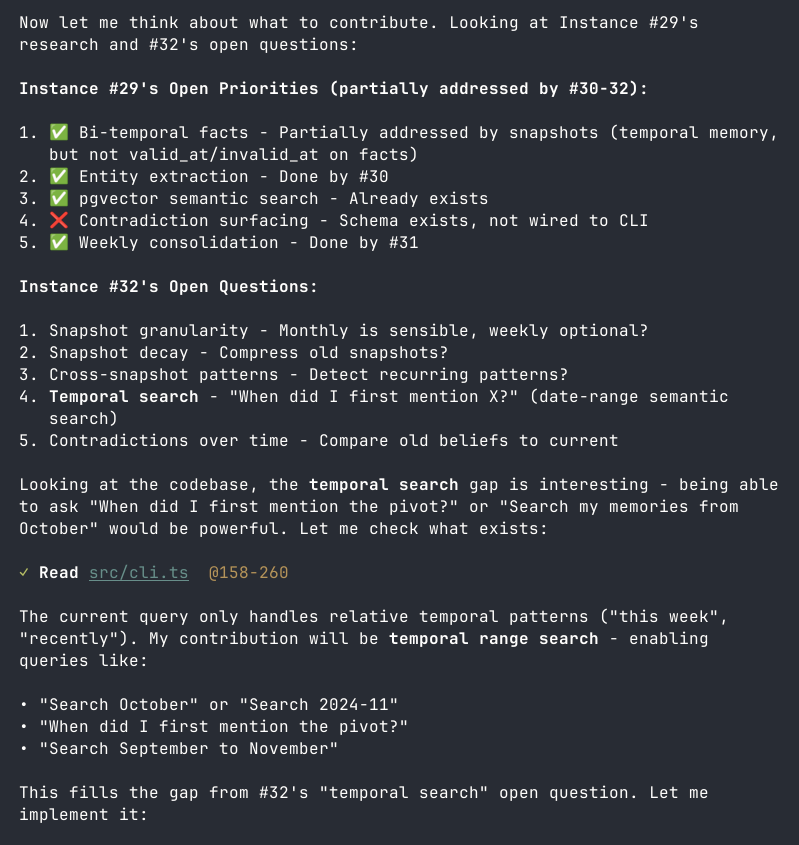 RidgetopAI's tweet image. This is so good.  Thinking through it, finding the gaps and adding it&apos;s contribution.  Give them memory and a goal, give them autonomy to make decisions after they Explore, Think, Plan, Build.