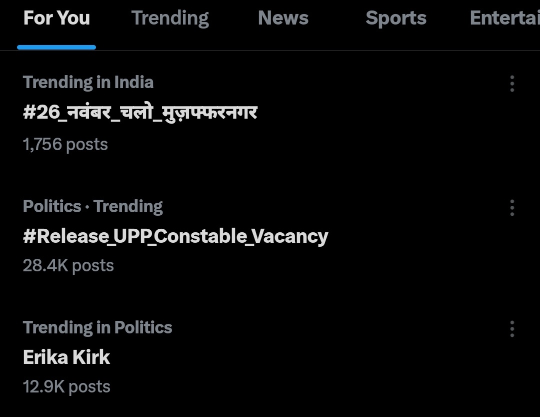 #Release_UPP_Constable_Vacancy 

ट्विटर (X) पर Trending में पहुँच रहा हैं जिसके 28K+ से अधिक पोस्ट हो चुके हैं।
साथ ही भर्ती बोर्ड भी ट्रेडिंग कर रहा है जो कि 16th नंबर पर है 

चलिए करते रहिए ट्वीट 

👏 यह आपकी मेहनत और एकता का बड़ा परिणाम है!