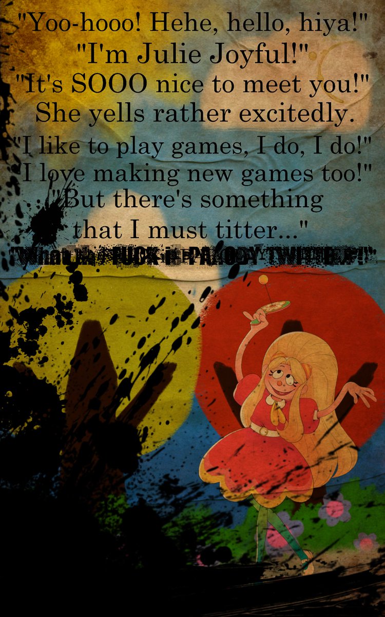 FloralNeighbor's tweet image. [PINNED TWEET!]

{It appears to be a page from a children&apos;s book featuring the character Julie Joyful from the 1970s children&apos;s puppet show Welcome Home; it&apos;s in poor condition and the last line is illegible. The rest of the book is lost.}

[More info below, please retweet this!]