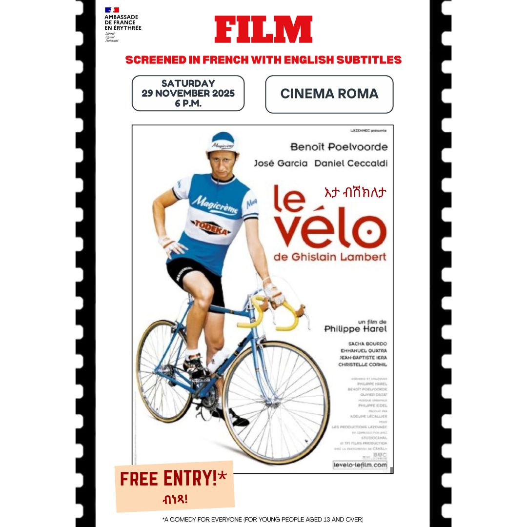 🚴‍♂️Soon in #Asmara, a french comedy about #cycling! 🚴See you Saturday at 6 p.m. at Cinema Roma! <a href="/FranceinEritrea/">French Embassy in Eritrea</a>