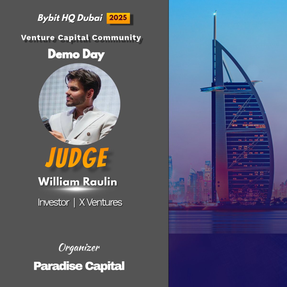 🔊 We are thrilled to announce <a href="/williamrau_eth/">William Raulin</a>  Investor at X Ventures  as jury member of our upcoming VCC Demo Day (Dubai December Edition). 

⚫️William leads the investment team at Xventures, where they have made over 100 investments in early-stage web3 founders, primarily at