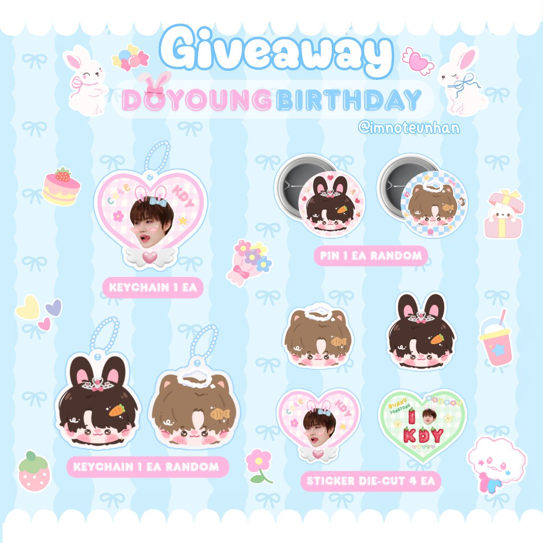 ♡｡˚.⊹ ɢɪᴠᴇᴀᴡᴀʏ ᴅᴏʏᴏᴜɴɢ ʙɪʀᴛʜᴅᴀʏ ⊹.˚｡♡ 🎂🐰🩷🩵
୨୧ ᴋᴇʏᴄʜᴀɪɴ ᴅʏ ʜᴇᴀʀᴛ 15 ᴇᴀ
ᴋᴇʏᴄʜᴀɪɴ ʙᴜɴɴʏ/ᴄᴀᴛ ʀᴀɴᴅᴏᴍ 𝟣𝟧 ᴇᴀ
ᴘɪɴ ʀᴀɴᴅᴏᴍ 𝟣𝟧 ᴇᴀ
ꜱᴛɪᴄᴋᴇʀ 𝟣𝟧 ꜱᴇᴛ 𝟦 ᴇᴀ ୨୧
#HAPPYDOYOUNGDAY 
เตรียมแจกที่คาเฟ่ แต่ยังไม่แน่ใจว่าที่ไหนนะคะ 🥺✌🏻