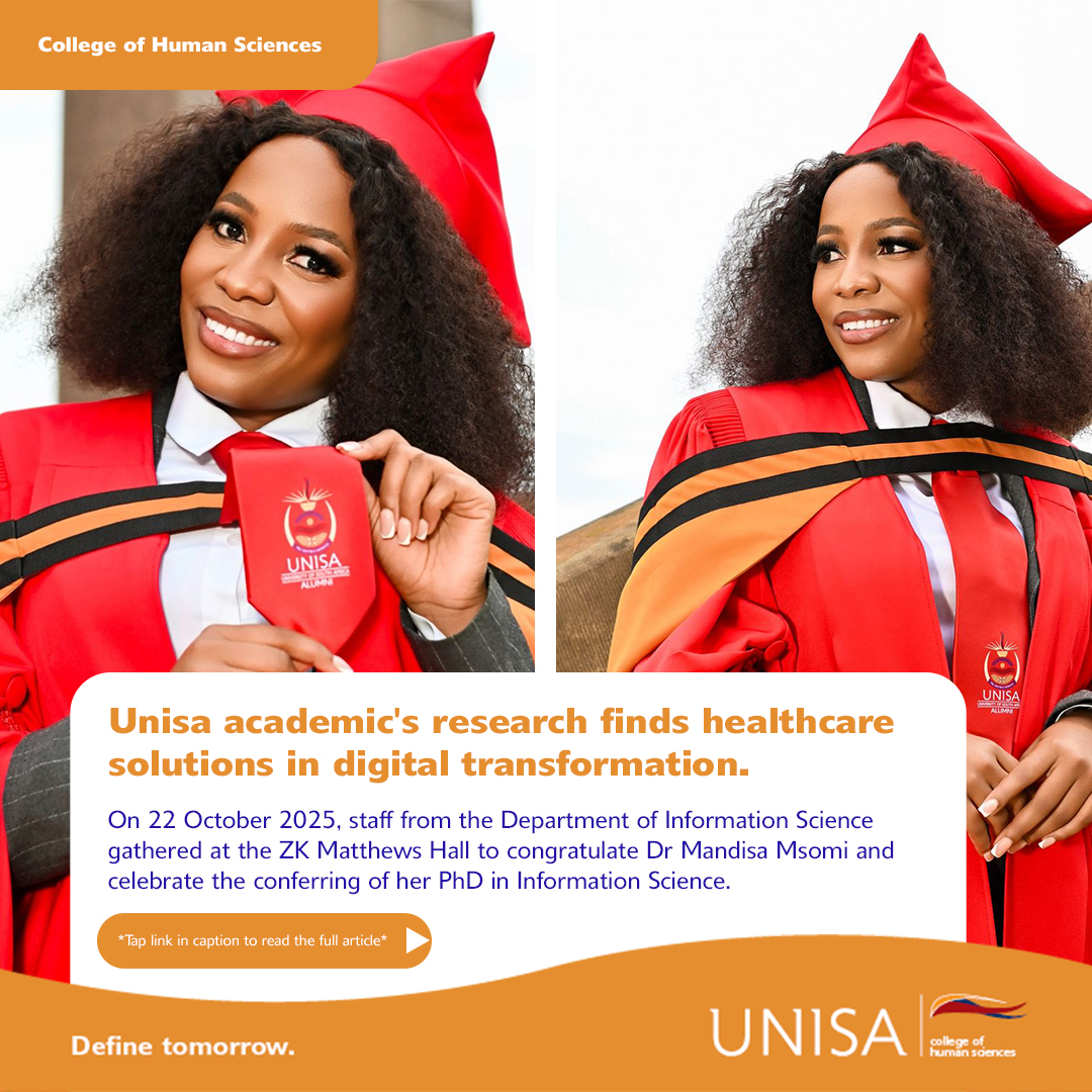unisa's tweet photo. The study by Dr Msomi Mandisa from the Department of Information Science aims to make a meaningful contribution to both digital transformation and health information systems in developing country contexts. 

https://t.co/Er6XS04bKQ 

#Unisa150andBeyond #UnisaCHS https://t.co/98kqYUPATE