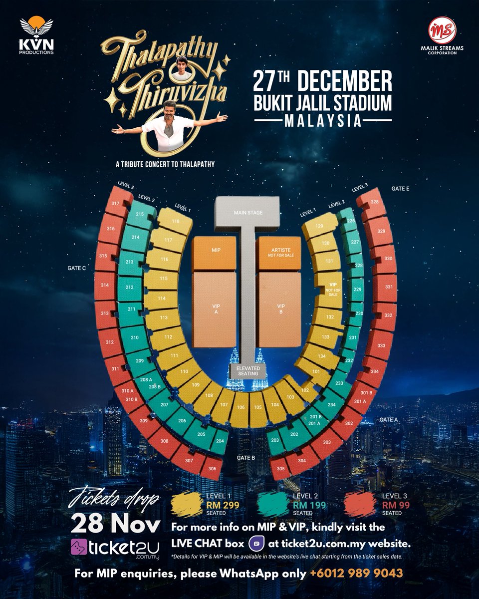 malikstreams's tweet image. Nanbas &amp;amp; Nanbis, the moment we’ve been waiting for is here! 💥
Thalapathy Thiruvizha tickets go live on 28 November 2025, 2PM!

Grab yours at ticket2u.com.my
and stand a chance to witness the grandest tribute ever created for People’s Thalapathy. 🔥

📍Bukit Jalil…