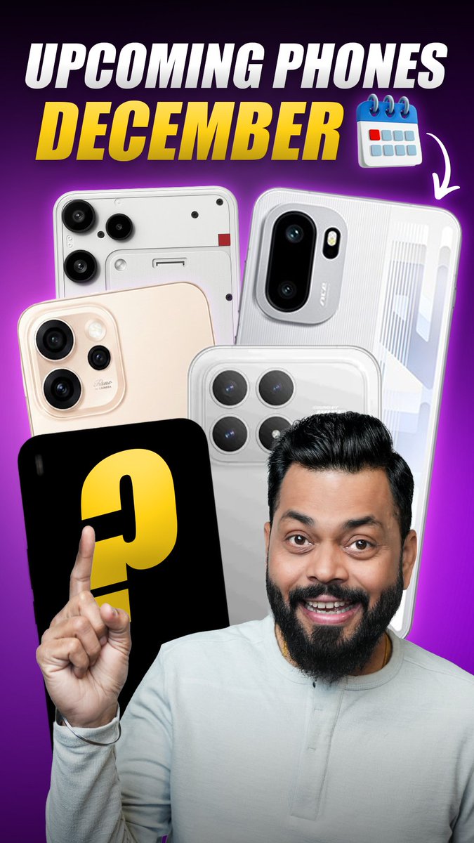 TrakinTech's tweet image. Smartphones launching in December 2025🔥

vivo X300 Series - 2nd December
POCO F8 - Mid December (Expected)
OnePlus 15R - 17th December
OPPO Reno 15 Series - Late December (Expected)
Redmi Note 15 Pro Series - Late December (Expected)

Also
Nothing Phone 3a Lite - 27th November…